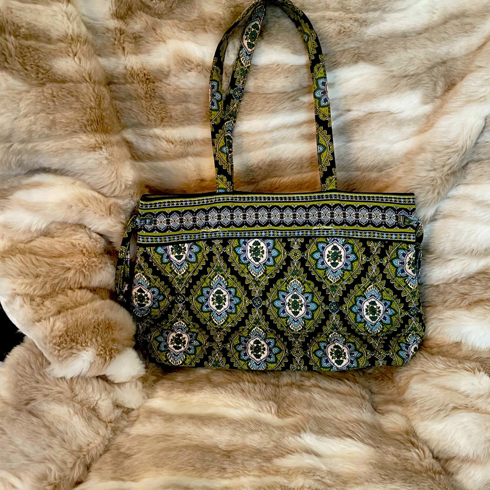 Vintage Vera Bradley Green/Navy/Turquoise Tote Shoulder Bag Purse. Snap top.